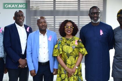 L-R: ThankGod Otorkpa, General Manager, Regional Operations (North), MTN Nigeria, Shoyinka Shodunke, Chief Information Officer, MTN Nigeria; Engineer Joseph Emeshili, Head, Spectrum Planning, Nigerian Communications Commission (NCC); Ugonwa Nwoye, Chief Customer Relations Officer (CCRO), MTN Nigeria; Tobe Okigbo, Chief Corporate Services and Sustainability Officer (CCSSO) MTN Nigeria; and Osaze Ebueku, Senior Manager, Sponsorships and Promotions, MTN Nigeria during the launch of MTN 5G Experience Center in Abuja.