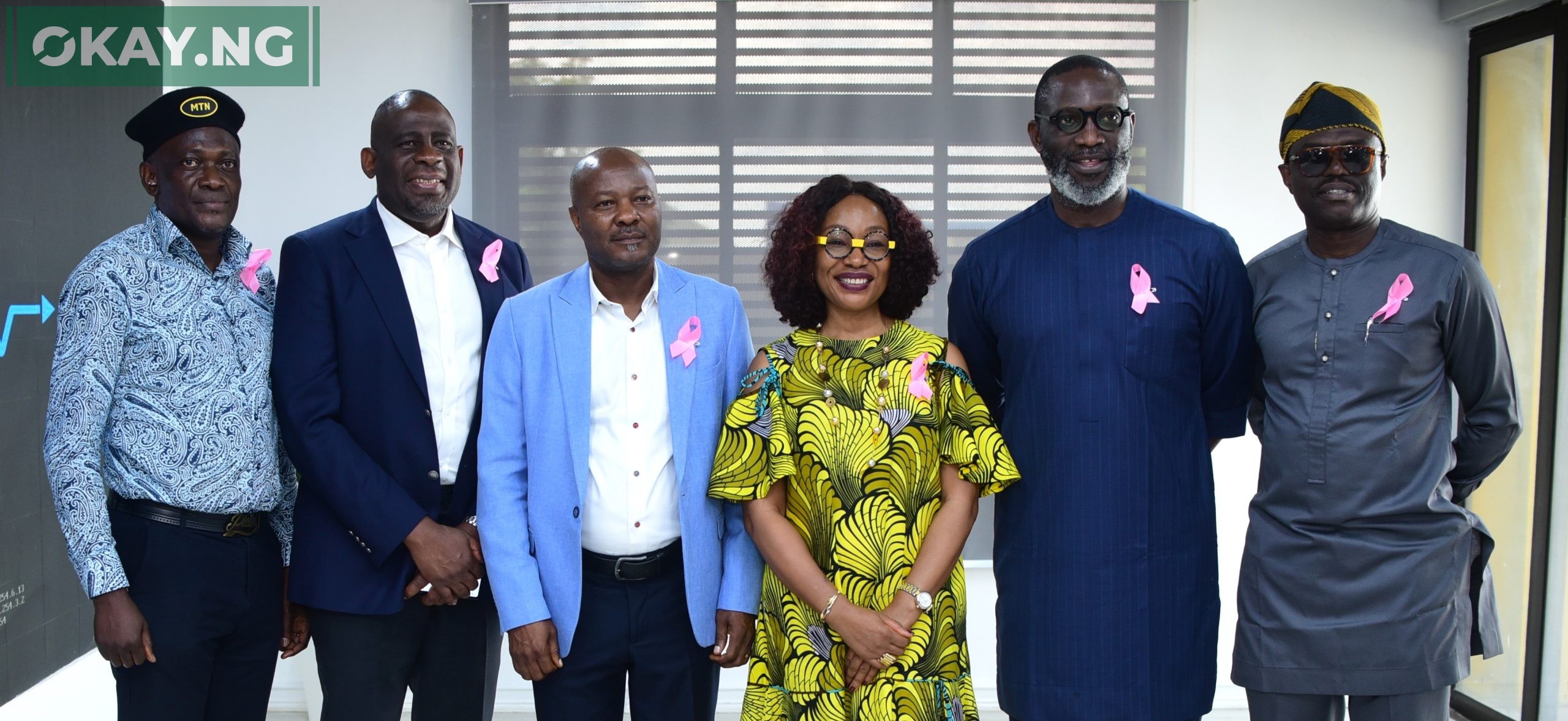 L-R: ThankGod Otorkpa, General Manager, Regional Operations (North), MTN Nigeria, Shoyinka Shodunke, Chief Information Officer, MTN Nigeria; Engineer Joseph Emeshili, Head, Spectrum Planning, Nigerian Communications Commission (NCC); Ugonwa Nwoye, Chief Customer Relations Officer (CCRO), MTN Nigeria; Tobe Okigbo, Chief Corporate Services and Sustainability Officer (CCSSO) MTN Nigeria; and Osaze Ebueku, Senior Manager, Sponsorships and Promotions, MTN Nigeria during the launch of MTN 5G Experience Center in Abuja.