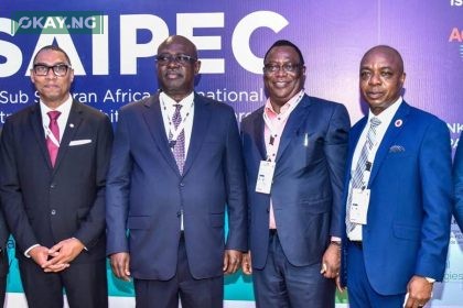 Managing Director, Shell Nigeria Exploration and Production Company Limited (SNEPCo), Ron Adams; Minister of State for Petroleum Resources (Oil), Heineken Lokpobiri ; Executive Secretary, Nigeria Content Development and Monitoring Board, Felix Omatsola Ogbe; and Chairman, Petroleum Technology Association of Nigeria (PETAN), Wole Ogunsanya at the 9th Sub-Saharan Africa International Petroleum Exhibition and Conference (SAIPEC) in Lagos …on Tuesday