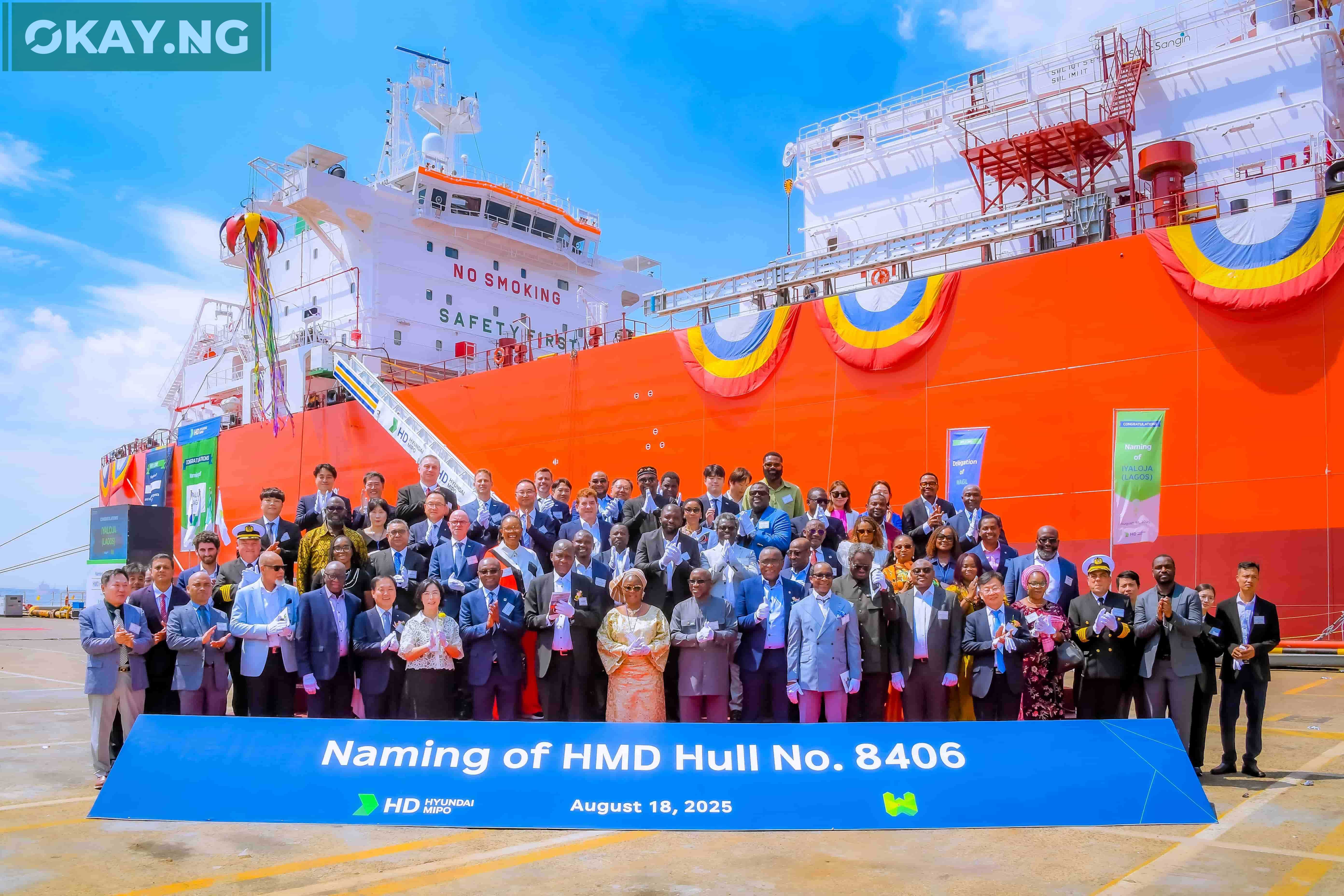 Dignitaries at the naming ceremony of the 40,000 cubic metres (CBM) WAGL Energy Limited’s Liquiefied Petroleum Gas (LPG) vessel in Ulsan, South Korea, on Monday.