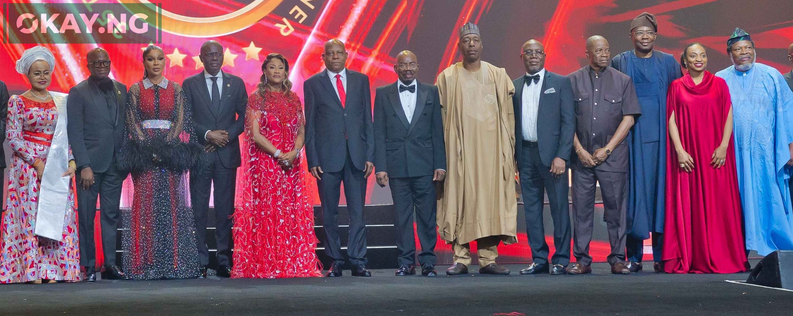 L-R: Representative of the Nigerian First Lady and Secretary to the Lagos State Government, Barr. Bimbola Salu-Hundeyin; Chief of Staff to Ekiti State Governor, Mr. Adeniyi Adebayo; Group Managing Director/CEO, Zenith Bank Plc, Dame Dr. Adaora Umeoji, OON; Governor of Lagos State, Mr. Babajide Sanwo-Olu; Wife of the Founder & Chairman of Zenith Bank Plc, Mrs. Kay Ovia; Vice President, Federal Republic of Nigeria, Senator Kashim Shettima, GCON; Founder & Chairman, Zenith Bank Plc, Jim Ovia, CFR; Governor of Borno State, Prof. Babagana Zulum; Governor of Ondo State, Mr. Lucky Aiyedatiwa; Deputy Governor of Osun State, Prince Kola Adewusi; Chairman of Access Holding Plc, Mr. Aigboje Aig-Imoukhuede, CFR; Minister of Industry, Trade & Investment, Dr. Jumoke Oduwole; and the Publisher of Thisday Newspaper, Prince Nduka Obaigbena at the Zenith Bank 35th Anniversary and Chairman’s Dinner held at Eko Hotel & Suites, Victoria Island, Lagos, at the weekend.
