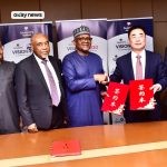 From left: Group Managing Director/CEO, Dangote Cement Plc, Arvind Pathak; Vice President, Dangote Industries Limited, Olakunle Alake; Chairman, Dangote Cement Plc, Emmanuel Ikazoboh; President/CE, Dangote Industries Limited, Aliko Dangote; Chairman, Sinoma International Engineering, Lin Zhong Sinoma (Nanjing); EVP, Sinoma International Engineering Zhang Jian Sinoma (Nanjing); CEO, Sinoma International Engineering, Xia yi Sinoma (Suzhou) at the MOU signing between Dangote Cement Plc and Sinoma International Engineering on Strategic Framework Agreement for the execution of twelve (12) new construction and expansion projects across the Group, in Lagos on Friday, February 2026.