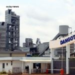 Dangote Cement factory in Nigeria, showing industrial production facilities and storage silos.