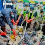 Lagos Governor Babajide Sanwo-Olu and Deputy Governor Obafemi Hamzat join officials in a symbolic street cleaning exercise to mark the return of Lagos State's monthly environmental sanitation exercise, which resumes fully on April 25 after a nine-year suspension.