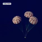 The Artemis II crew capsule splashes down in the Pacific Ocean on April 10, 2025.