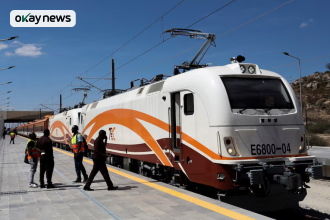 A view shows a Tanzania’s passenger electric train operated by Tanzania Railway Corporation (TRC)