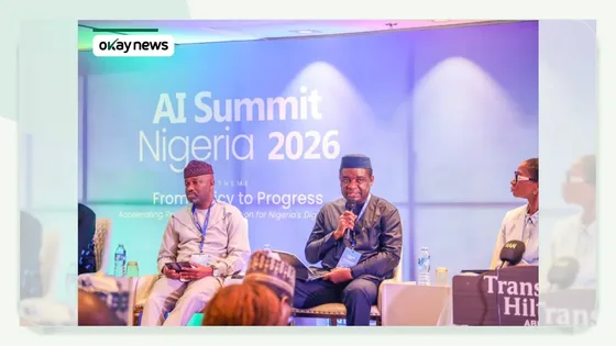 Barrister Emmanuel Edet rep DG NITDA(middle)making his presentation, flanked by other Panelists at AI Summit Nigeria 2026.