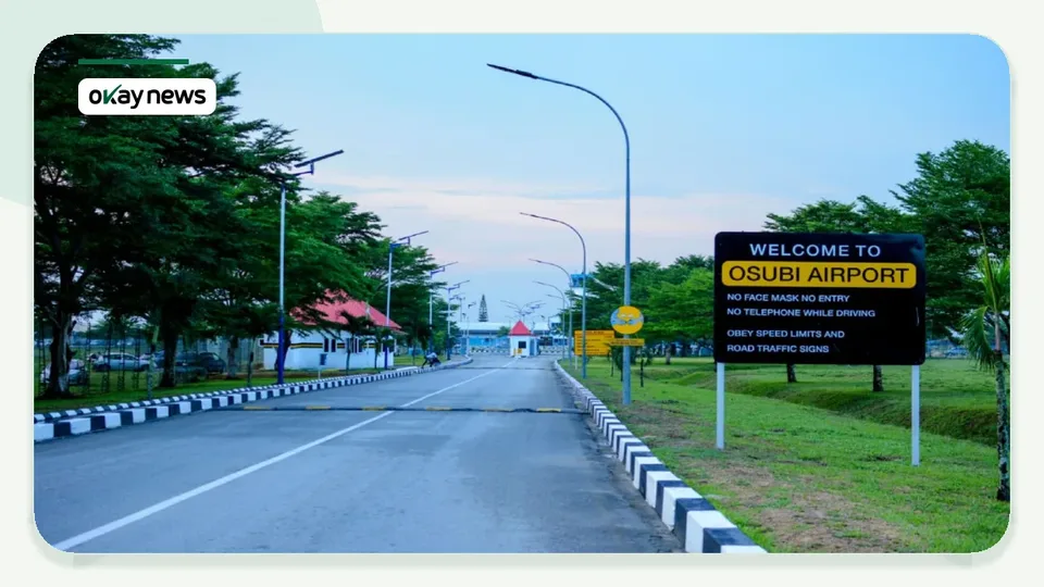 Entrance road to Osubi Airport in Delta State, Nigeria