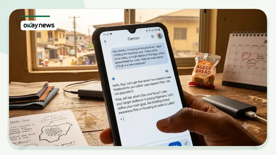Nigerian entrepreneur using Gemini to plan a clothing business