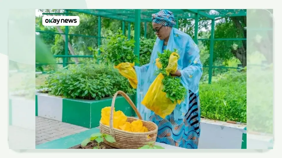 Oluremi Tinubu Harvests Vegetables From Presidential Villa Garden
