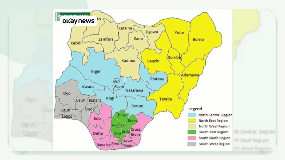 Map showing Nigeria's 36 states