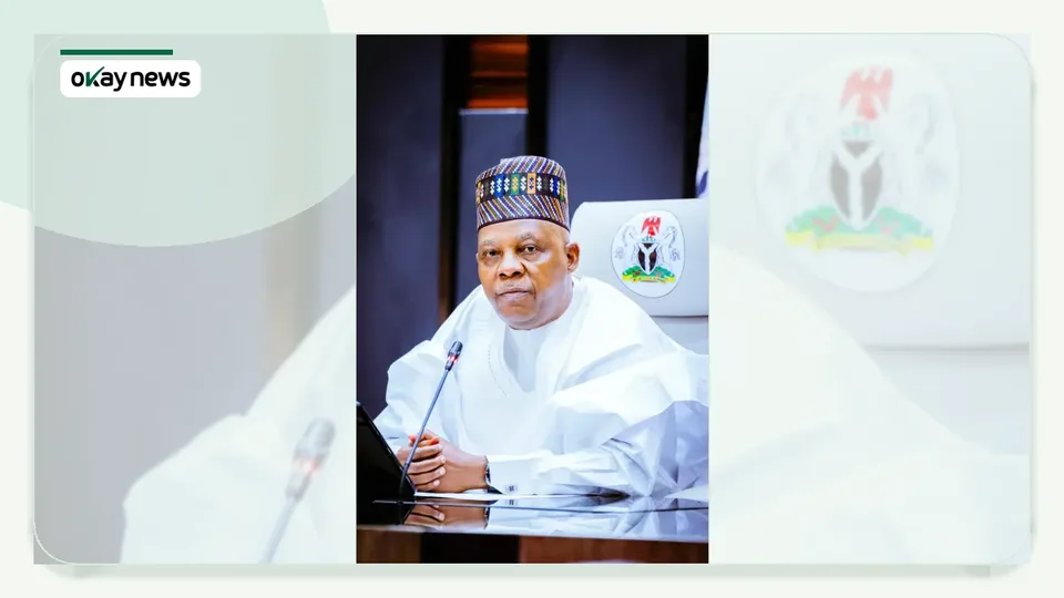 Nigeria's Vice President Kashim Shettima speaking at a meeting in the State House, Abuja.